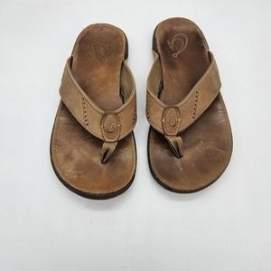 Olukai Men’s NUI-M brown Leather Flip Flops Thong Sandals Size 8.5